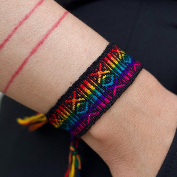 CUYA Jewelry - Black and rainbow Bracelet, Woven Bracelets, LGBTQ, Ally Support, Friendship Bra